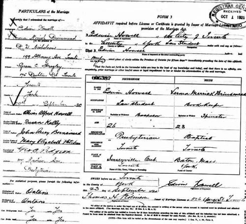 Verona's Marriage Certificate