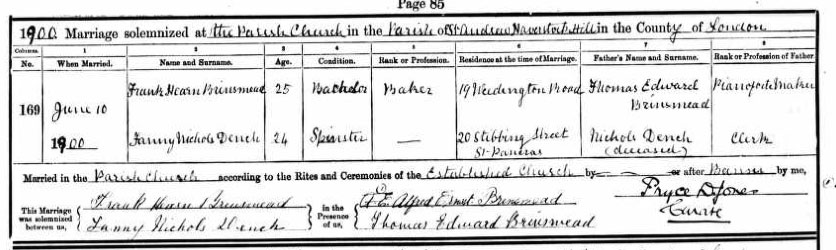 Frank Hearn Wedding Certificate
