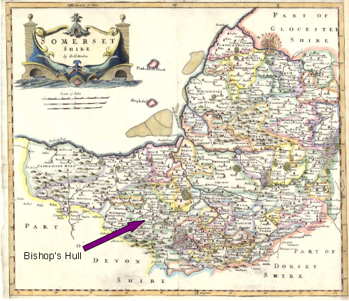 Old map of Somerset showing Bishop's Hull
